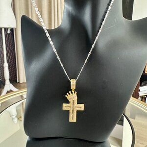 Silver 925 Gold Color Cross Pendant & Necklace 20" Christian Jewelry